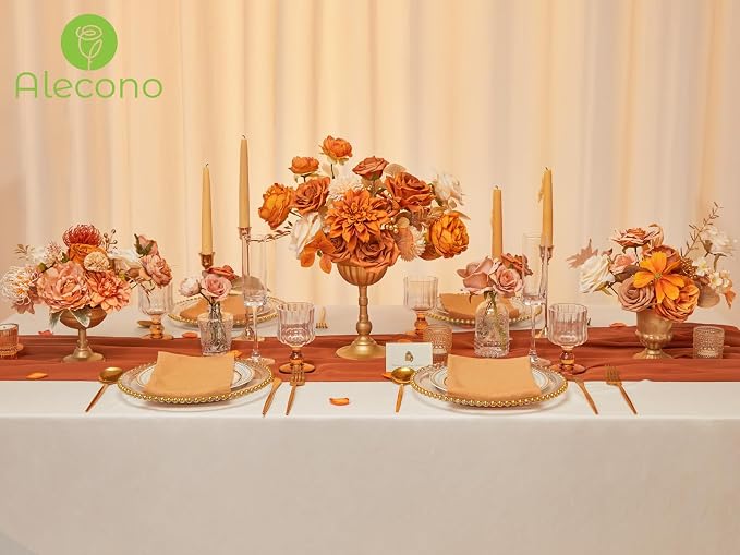 Alecono Orange Artificial Flowers, Silk Fake Fall Floral Set | - Image 3