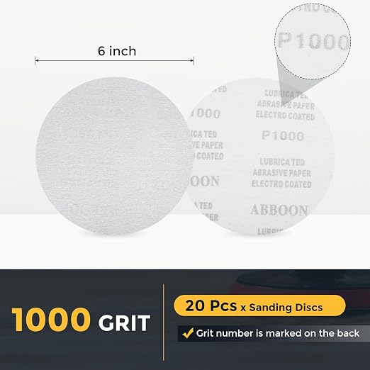 HARFINGTON 20 Pcs 6 Inch Sanding Disc 1000 Grit White Aluminum Oxide | Hook and - Image 2