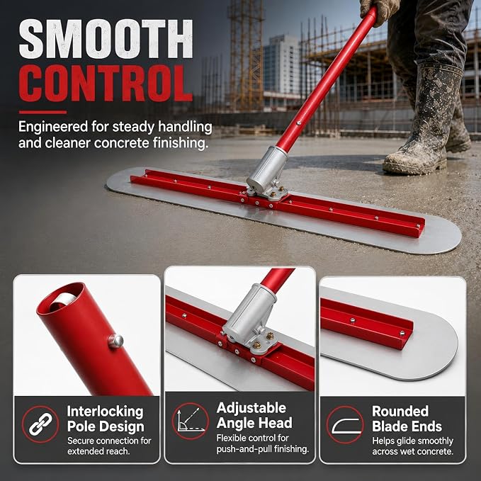 48" x 12" Thickened Stainless Steel Concrete Bull Float Tool Kit, Fresno - Image 5
