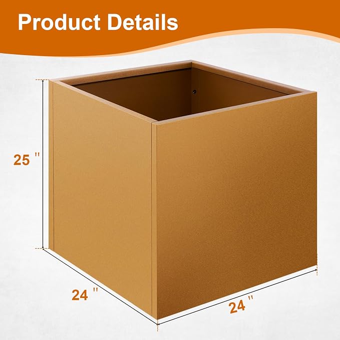 Corten Steel Planter Box 24"x24"x25", Large Metal Square Planter | Heavy Duty - Image 2