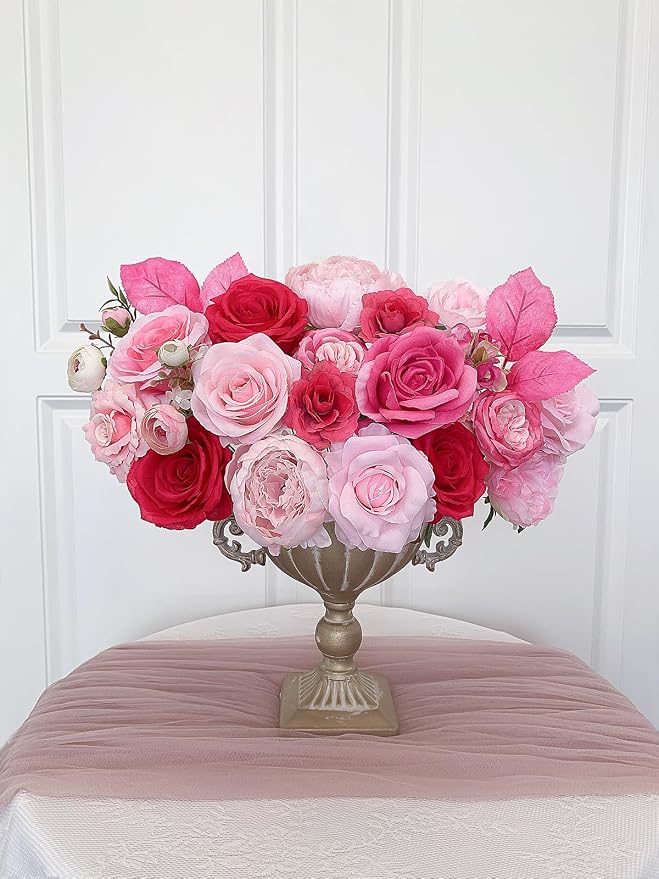 FACINOC Roses Artificial Flowers Pink Fake Flower Bulk - Image 5