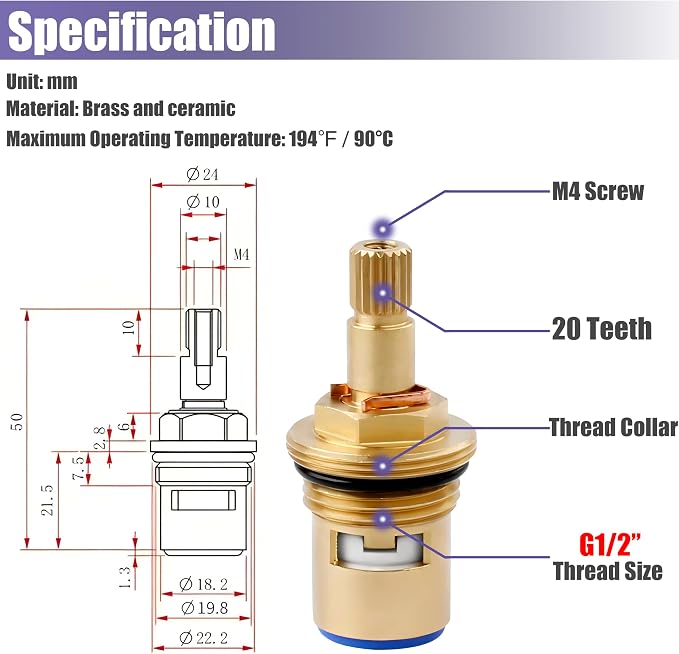 Yakamoz Brass Ceramic Faucet Cartridge, durable ceramic disc, smooth quarter - Image 4