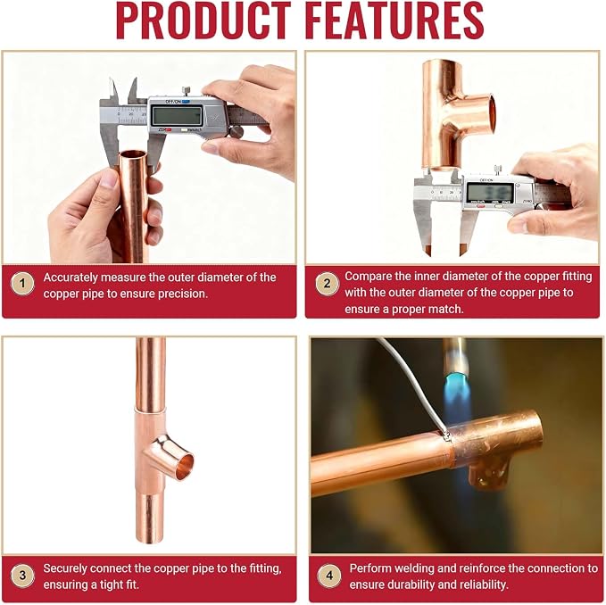 1/2" Copper Tee, Copper Three-Way Fitting Welding Joint, Sweat Solder Connection - Image 4