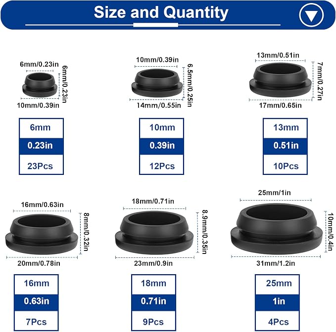 Tnisesm 65PCS 6 Sizes Black Rubber Plugs - Image 2