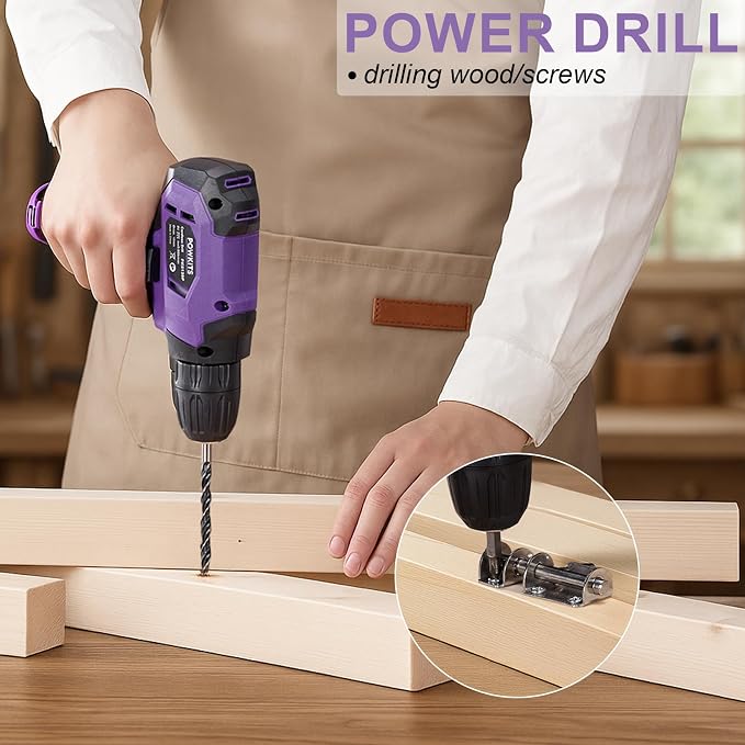 8V Purple Cordless Drill Set for Women, Starter Tool Kit - Image 7