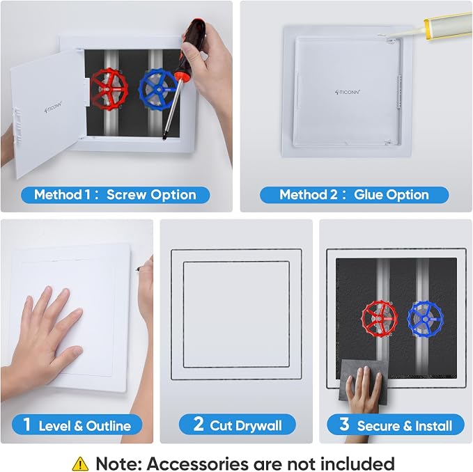 TICONN Access Panel for Drywall, 14 x 14 Inch ABS Plastic Wall Hole Cover - Image 6