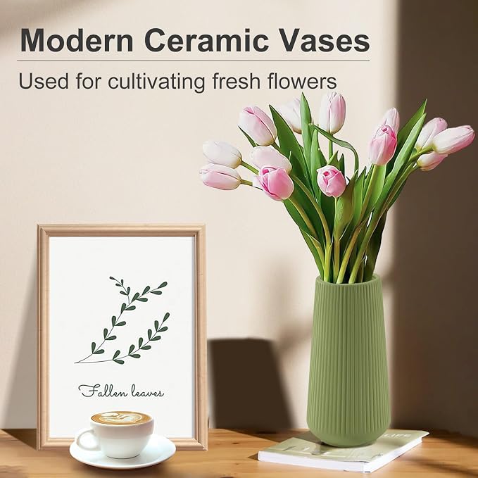XL Saga Green Ceramic Vase, GUKJOB Cute Flower Vase - Image 3