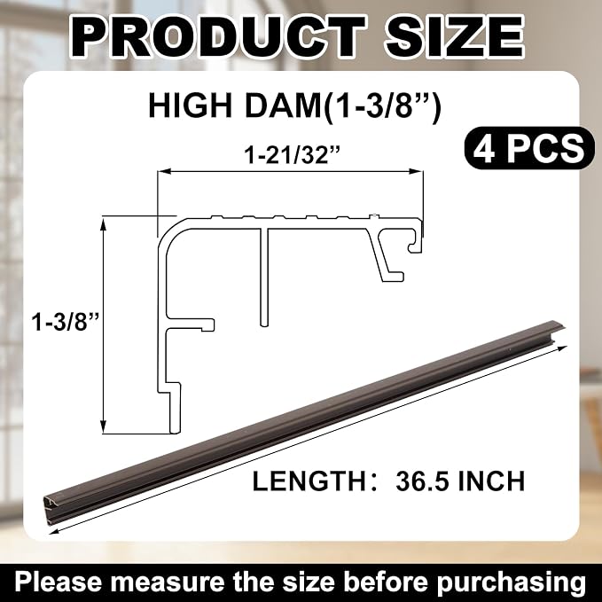 4 Pcs 36" L Fixed Vinyl Sill Threshold Cap 1-3/8 Inches High, Dark Brown | - Image 2