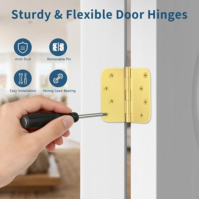 3 Pack Door Hinges 4 Inch, Brushed Gold Hinges - Image 6