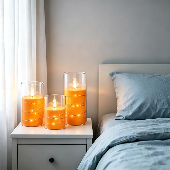 Da by 3 Pack Orange Transparent Acrylic Flameless Taper Candles, Flickering - Image 4