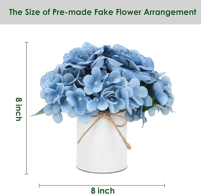 Dusty Blue Flower Table Centerpieces, Hydrangeas & Rose | Floral Arrangement - Image 6