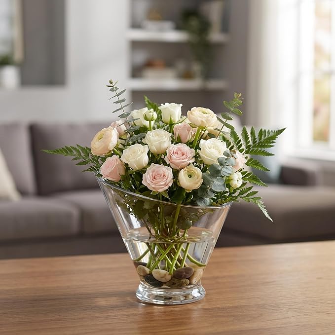 WGVI Slant Cut Calyx Glass Vase, Width 7.25", Height 6.25", Candy Dish - Image 5