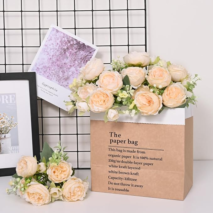 8 Packs Peonies Artificial Flowers, Champagne Silk Artificial Peonies | Fake - Image 3