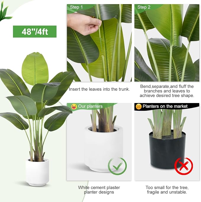 Artificial Bird of Paradise Plant 4Ft Tall Fake Tropical Palm Tree Large Fake - Image 7