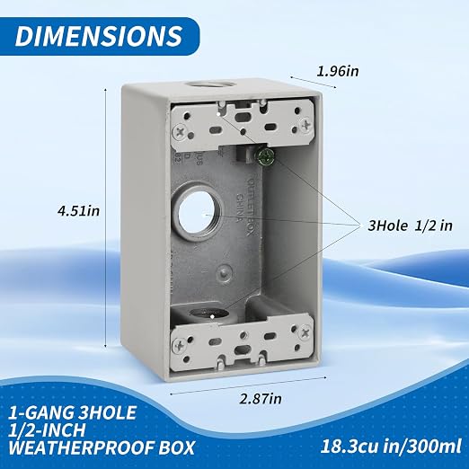 Weatherproof Outlet Box, Three 1/2 Inch Hole Outdoor Electrical Box | Aluminum - Image 2