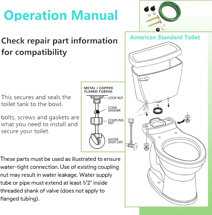 2 Pack 3'' Toilet Tank to Bowl Coupling Kit, Toilet Tank Repair Kit - Image 6