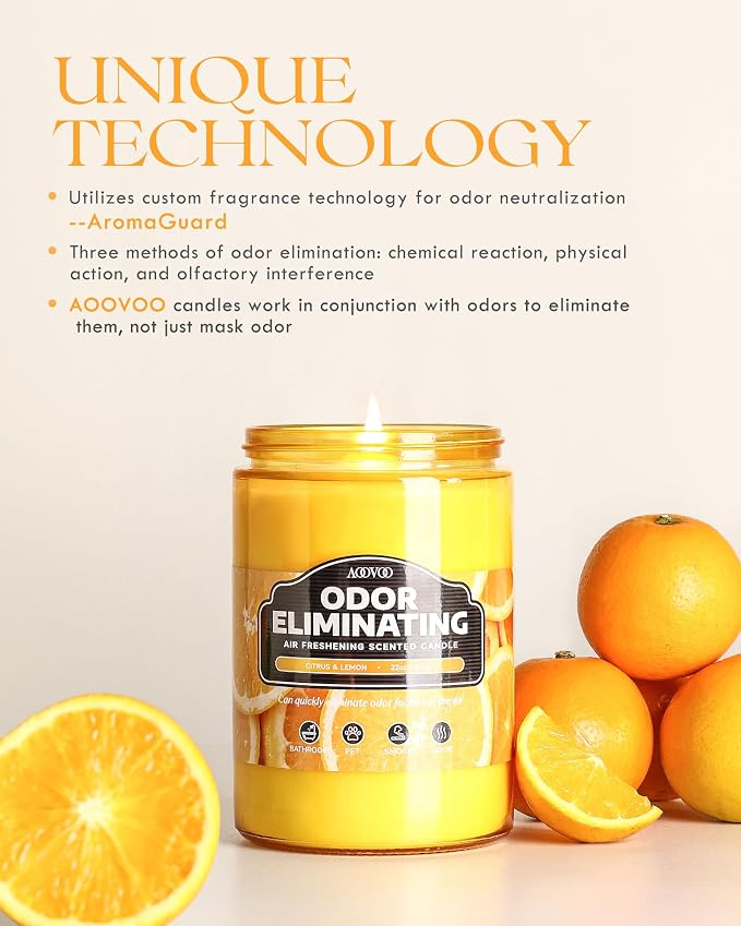 AOOVOO Citrus Lemon Odor Eliminating Candle - 22oz Soy Candles - Image 2