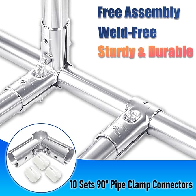 10 Sets 90 Degree T Pipe Connector, Heavy Duty Carbon Steel Tee Clamp, Tight Fit - Image 7