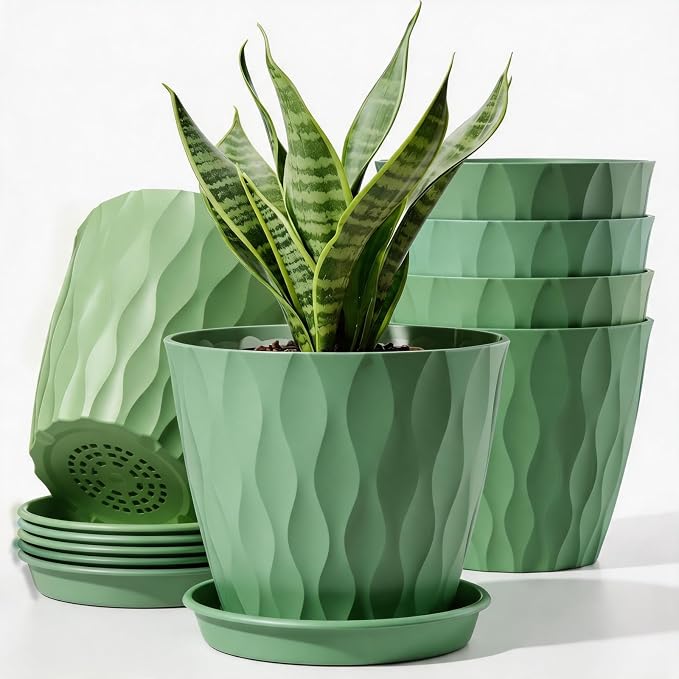 6 Pack Plant Pots with Drainage Holes, 4 Inch Plastic Indoor Flower Pots by Unknown