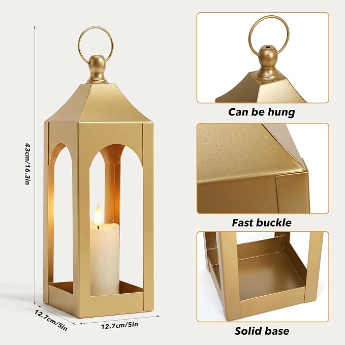 Modern Farmhouse Lantern Decor Metal Decorative Hanging Candle Lanterns | Ideal - Image 2