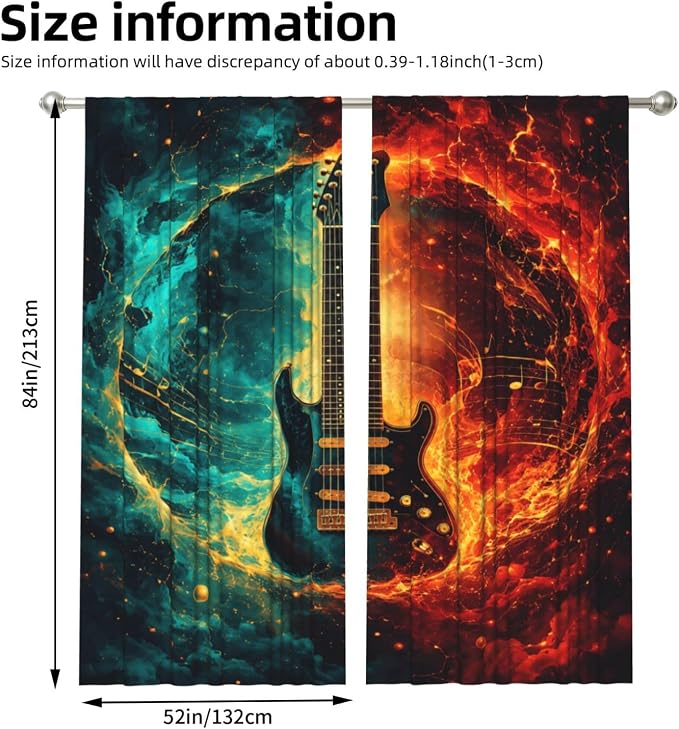 Electric Guitar Energy Window Curtains 2 Panels Set, 52 X 84 Inch Polyester - Image 3