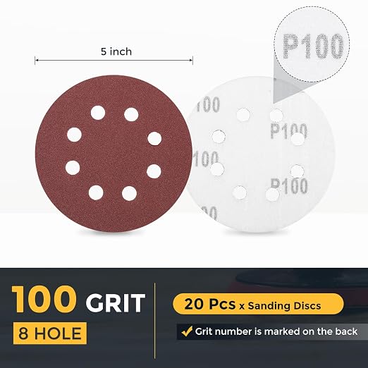 HARFINGTON 20 Pcs 5 Inch Sanding Discs 100 Grit Red Aluminum Oxide 8 Hole | - Image 2