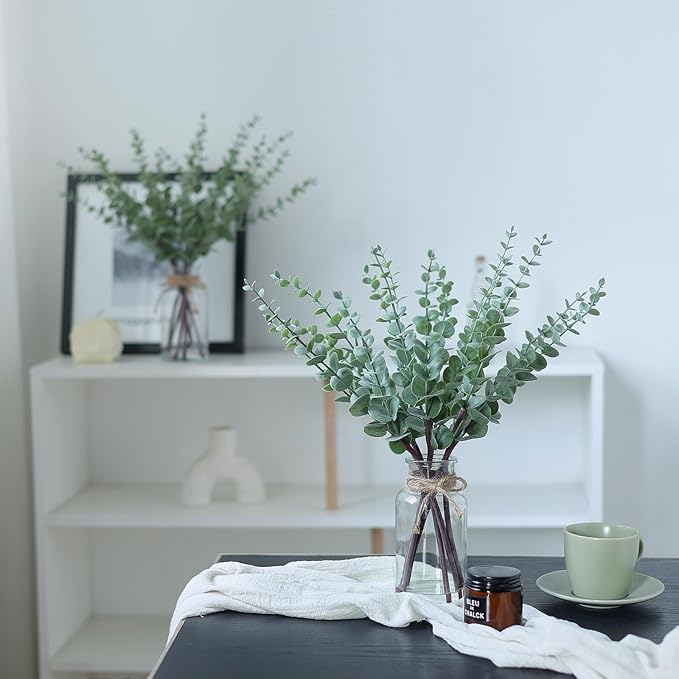 17.5" Artificial Eucalyptus Stems in Glass Vase - Image 4