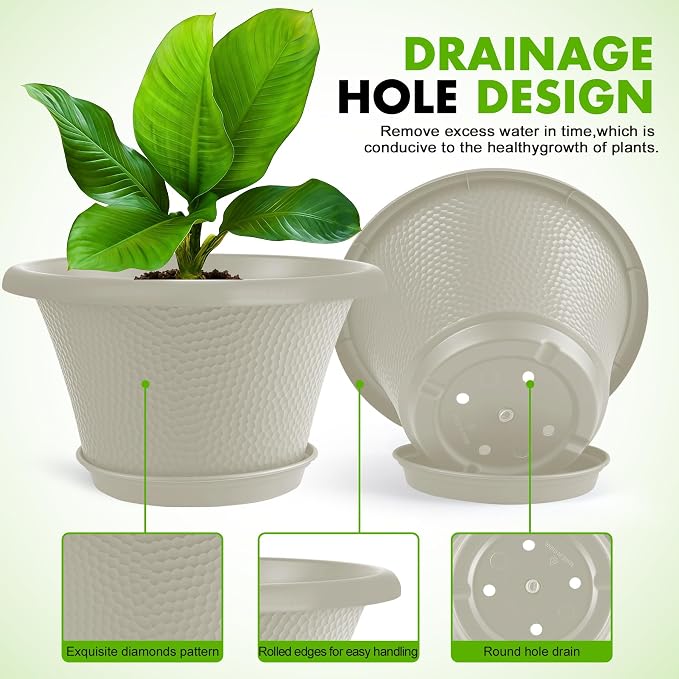 Quarut 12 Inch Pots for Plants, 4 Pack Large Flower Pots - Image 3