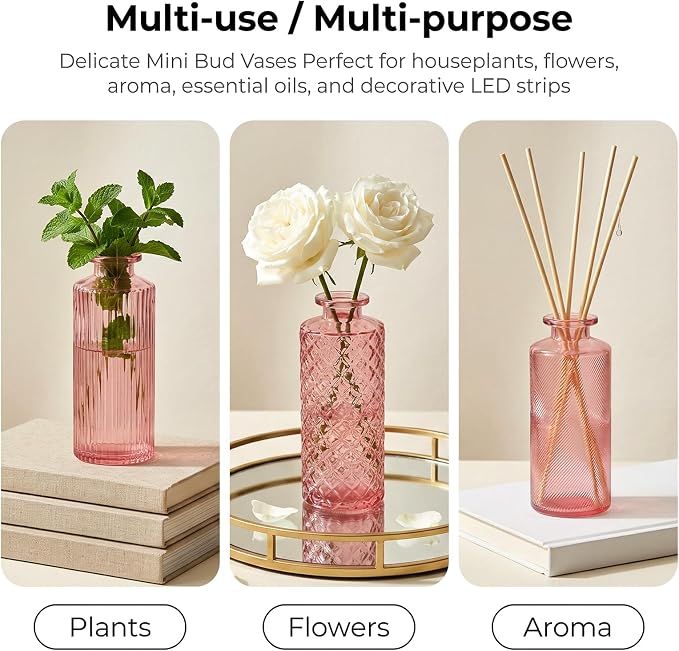 Glass Bud Vases 30 Pack, Small Pink Flower Vases - Image 3