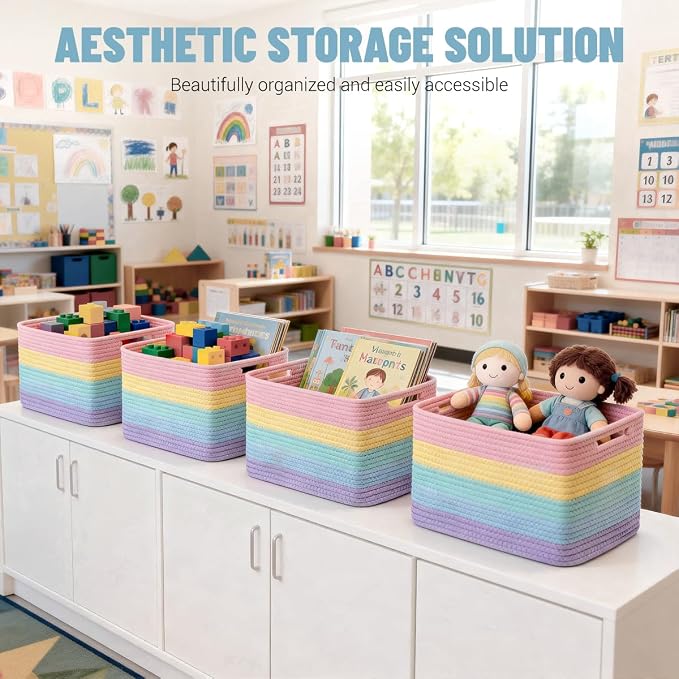 5 Pack Woven Storage Baskets, Decorative Storage Bins - Image 5