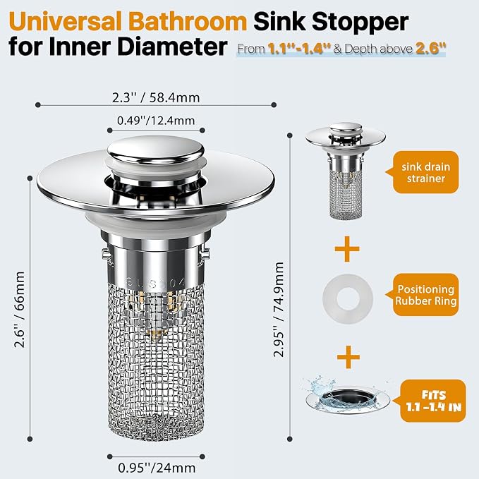 4Pack Bathroom Sink Drainer Hair Catcher, Pop Up Sink Drain Stopper - Image 2
