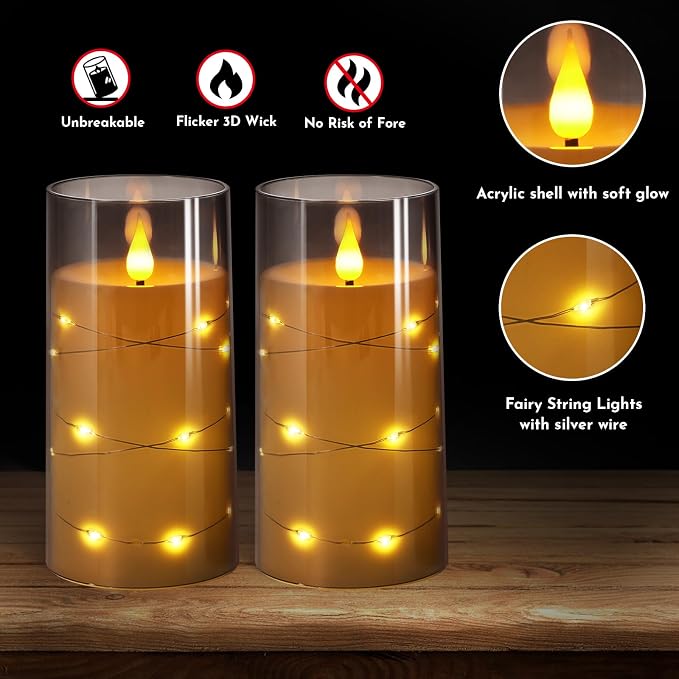 NURADA Flickering Flameless Candles: Built-in Star String Lights 3D Wick - Image 6