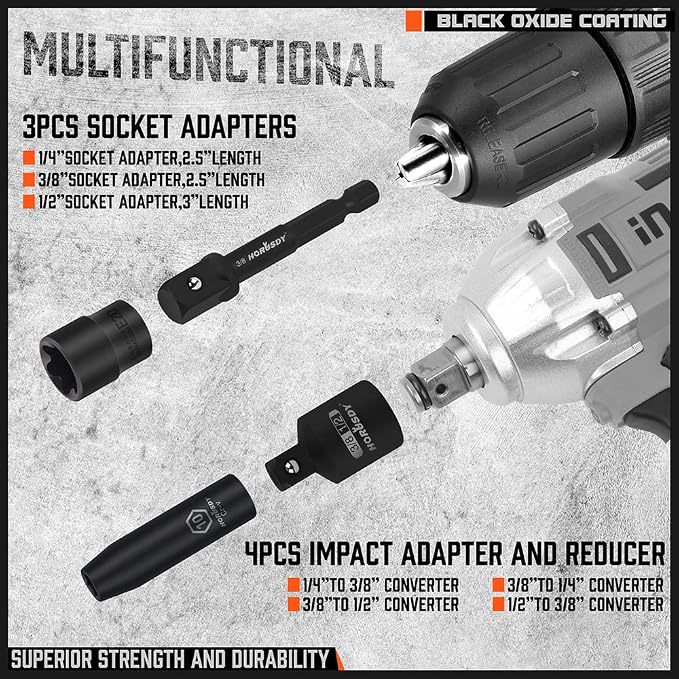 HORUSDY 7 Piece Impact Sockets Adapter Set, Hex Shank Socket to Drill Adapter - Image 8