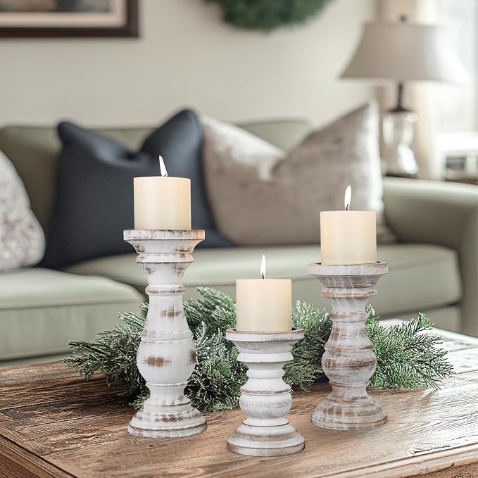 Candle Holder for Pillar Candle Set of 3, Farmhouse Wood Candle Holder - Image 6