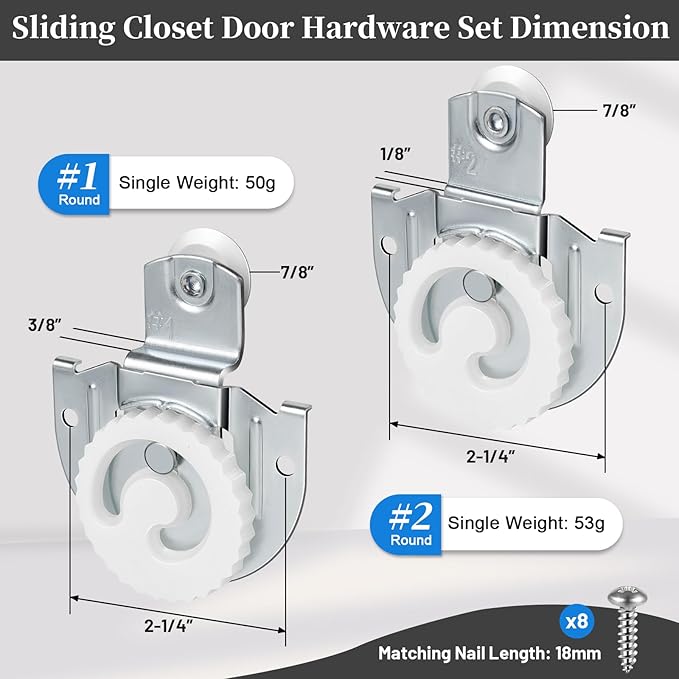 Sliding Closet Door Hardware Set, 4 Pack Sliding Wardrobe Door Hardware Roller - Image 2