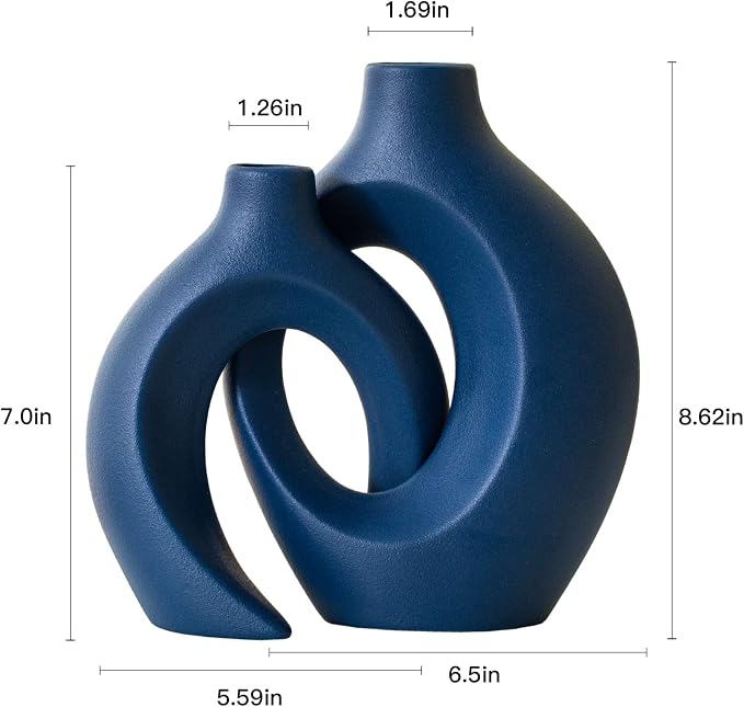 Lvases Snuggle Hollow Ceramic Flower Vaseof 2, Matte Navy Blue Home Decor | - Image 4