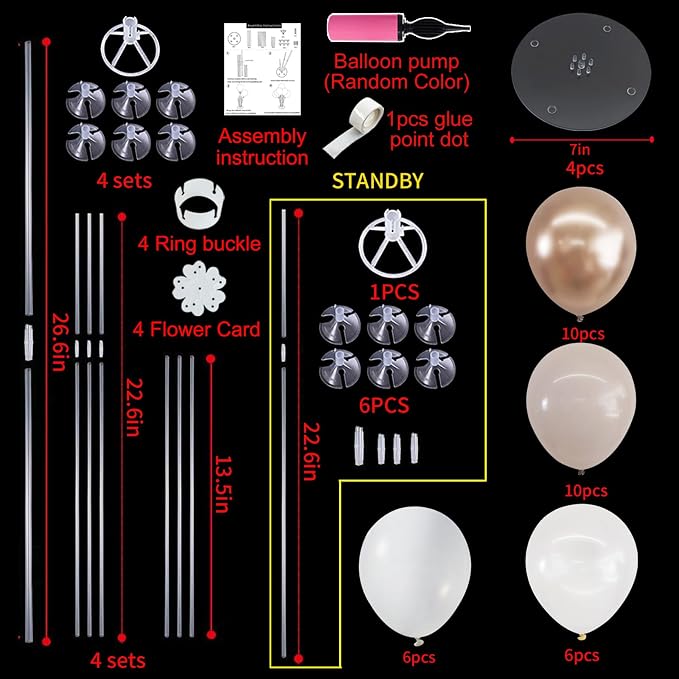 TONIFUL 4 Set Nude White Champagne Gold Balloon Stand Centerpiece - Image 2
