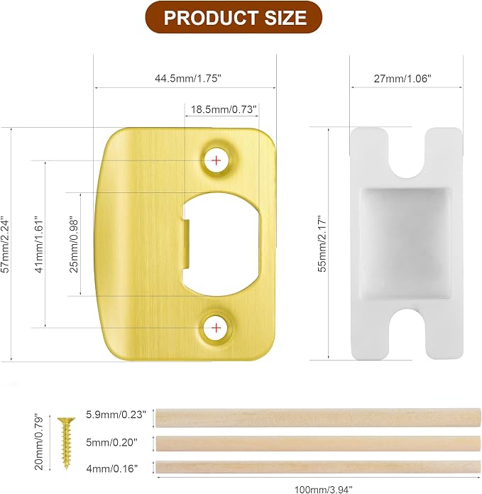 Door Strike Plate for Interior Doors, Satin Brass, 1 Pack | 2-1/4"x1-3/4" - Image 5