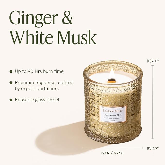 LA JOLIE MUSE Ginger & White Musk Scented Candle - Image 5