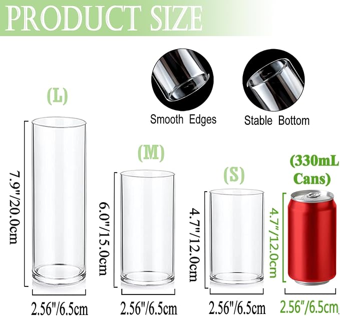 Set of 3 Glass Cylinder Vases for Centerpieces - Image 3
