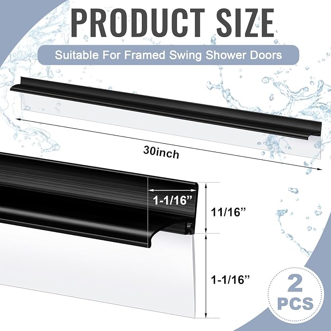 Hicarer 2 Pcs 30'' Chrome Framed Shower Door Replacement Drip Rail - Image 2