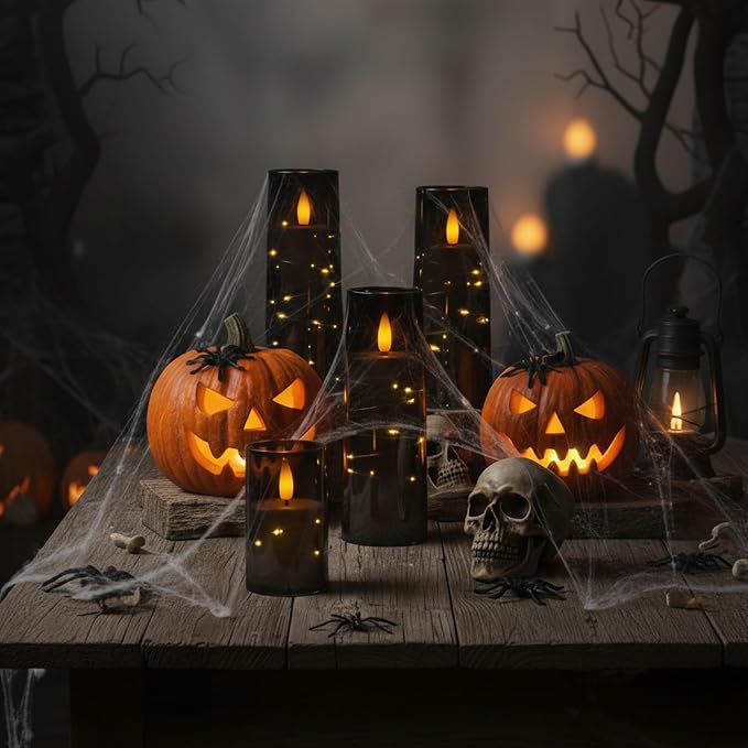 Raycare 9 Pcs Black Halloween Flameless Pillar Candles - Image 3