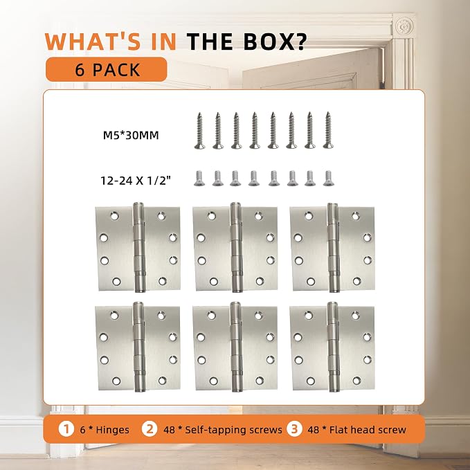 6-Pack 4.5 inch X 4.5 inch Heavy Duty Commercial Door Hinge Thickened | - Image 6