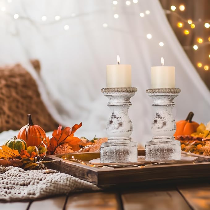 Candle Holder for Pillar Candle Set of 2, Farmhouse Wood Candle Holder - Image 5