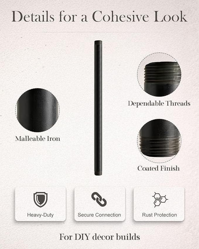 10 Pack 1/2 x 16 Inch Black Pipe Malleable Steel Nipples Fitting | DIY - Image 5