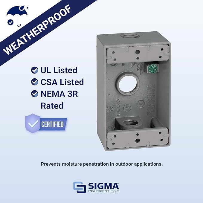 Sigma Engineered Solutions 14250 Weatherproof 1/2" 3 Hole 1-Gang Box - Image 2