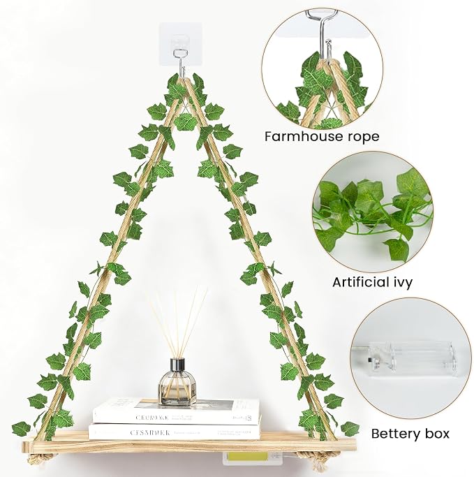 RICHER HOUSE Hanging Floating Shelves No Drill, Macrame Plant Wall Shelf | Boho - Image 5