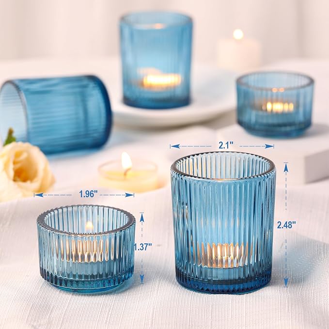 NITIME 20pcs Ribbed Blue Votive Candle Holders, Wedding Table Settings and - Image 2