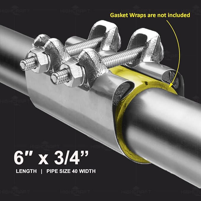 HIGHCRAFT 60075TTSD-5 Pipe Repair Clamp 3/4'', Double Bolt, 6” Long, Stainless - Image 6
