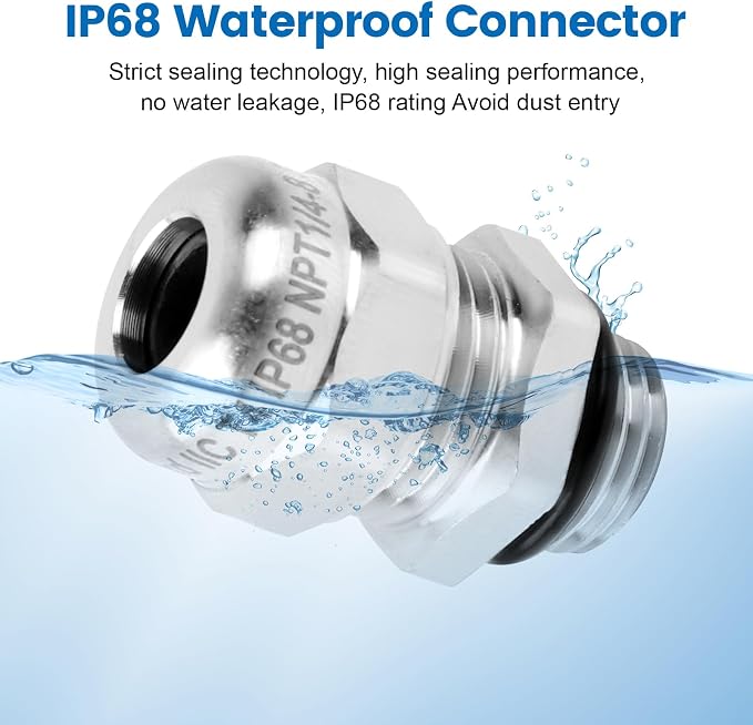 QCG 1/4" NPT Stainless Steel Cable Gland Waterproof IP68, Adjustable - Image 4
